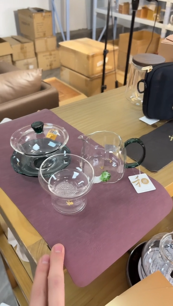 【闪购商品】禾器-百财茶漏激光款+清妍+荷叶盖碗墨绿