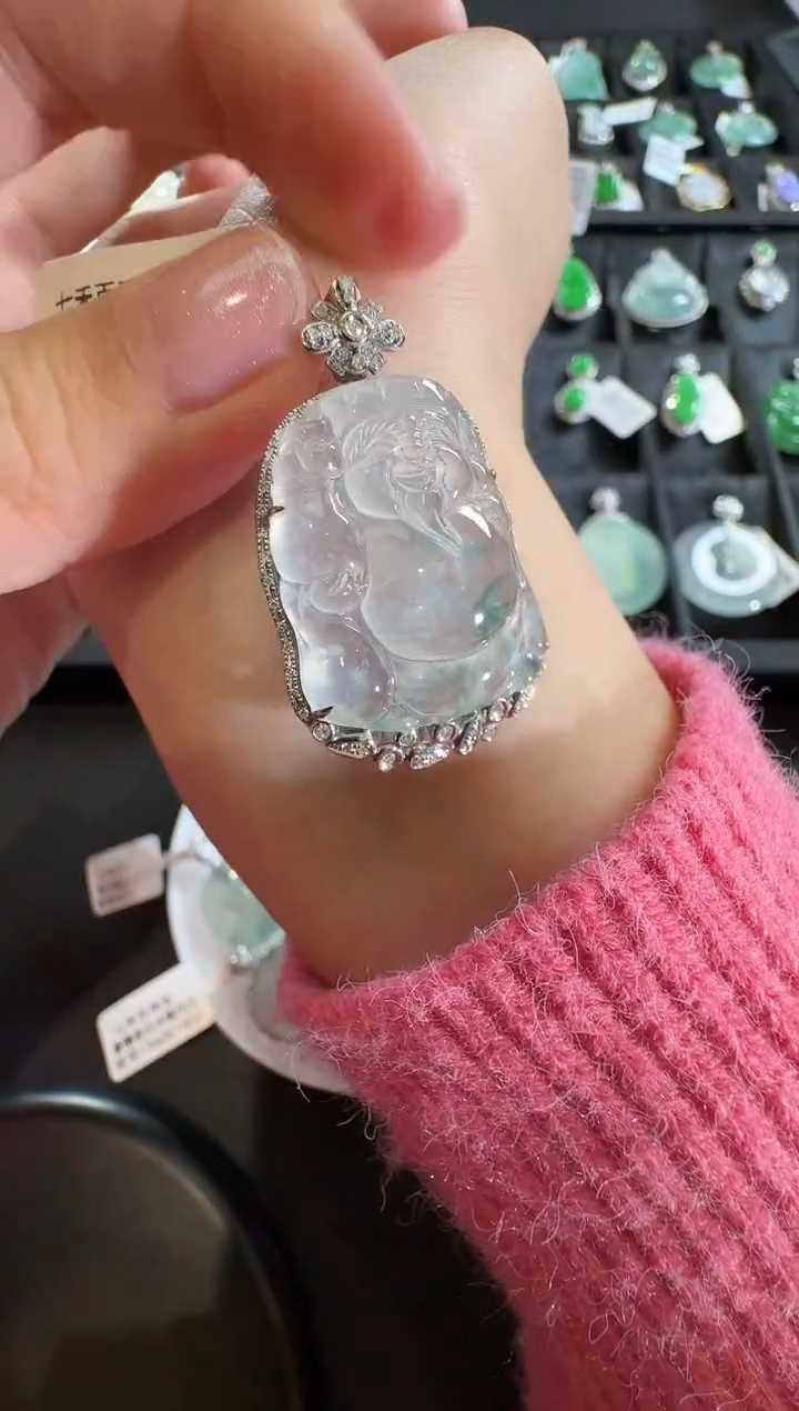 【闪购商品】翡翠吊坠(不含链)18K金镶嵌【源头工厂】钻石镶嵌