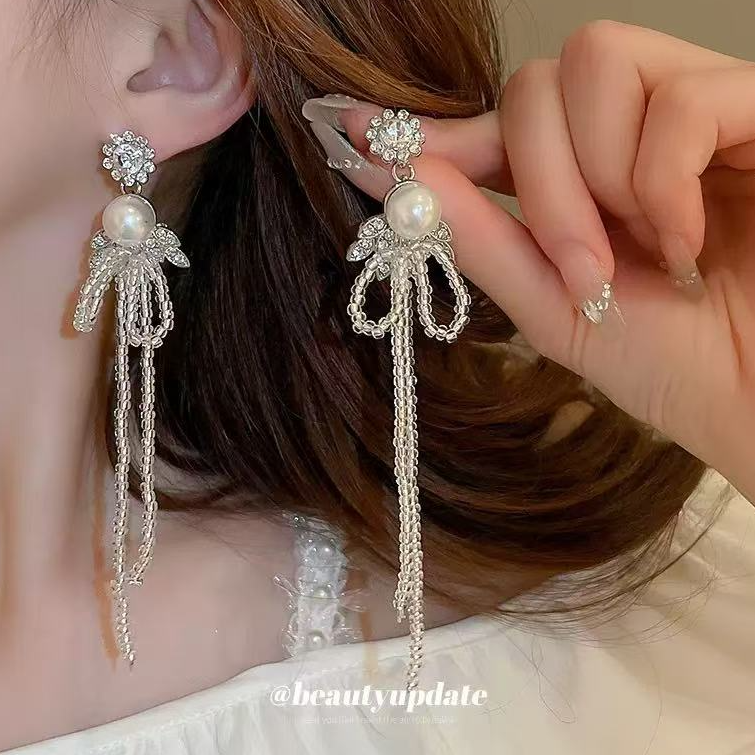 银针花朵珍珠流苏耳环项链法式复古宫廷风锁骨链时尚轻奢首饰 B05