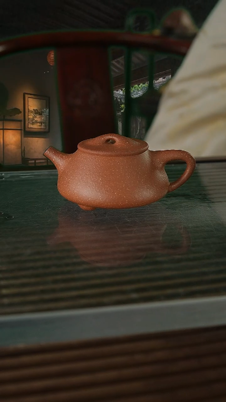 茶壶紫砂旅*红降坡石瓢180cc微瑕