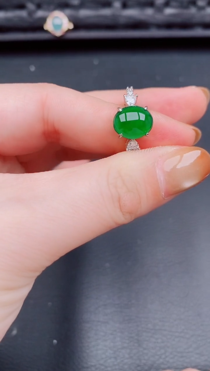 【闪购商品】翡翠戒指银S925镶嵌天然a货翡翠358