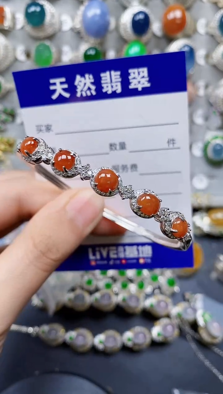 翡翠手镯银S925镶嵌0497