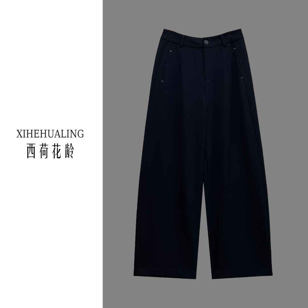 【西荷花龄轻奢】秋季高腰意式含羊毛直筒裤休闲裤长裤88020