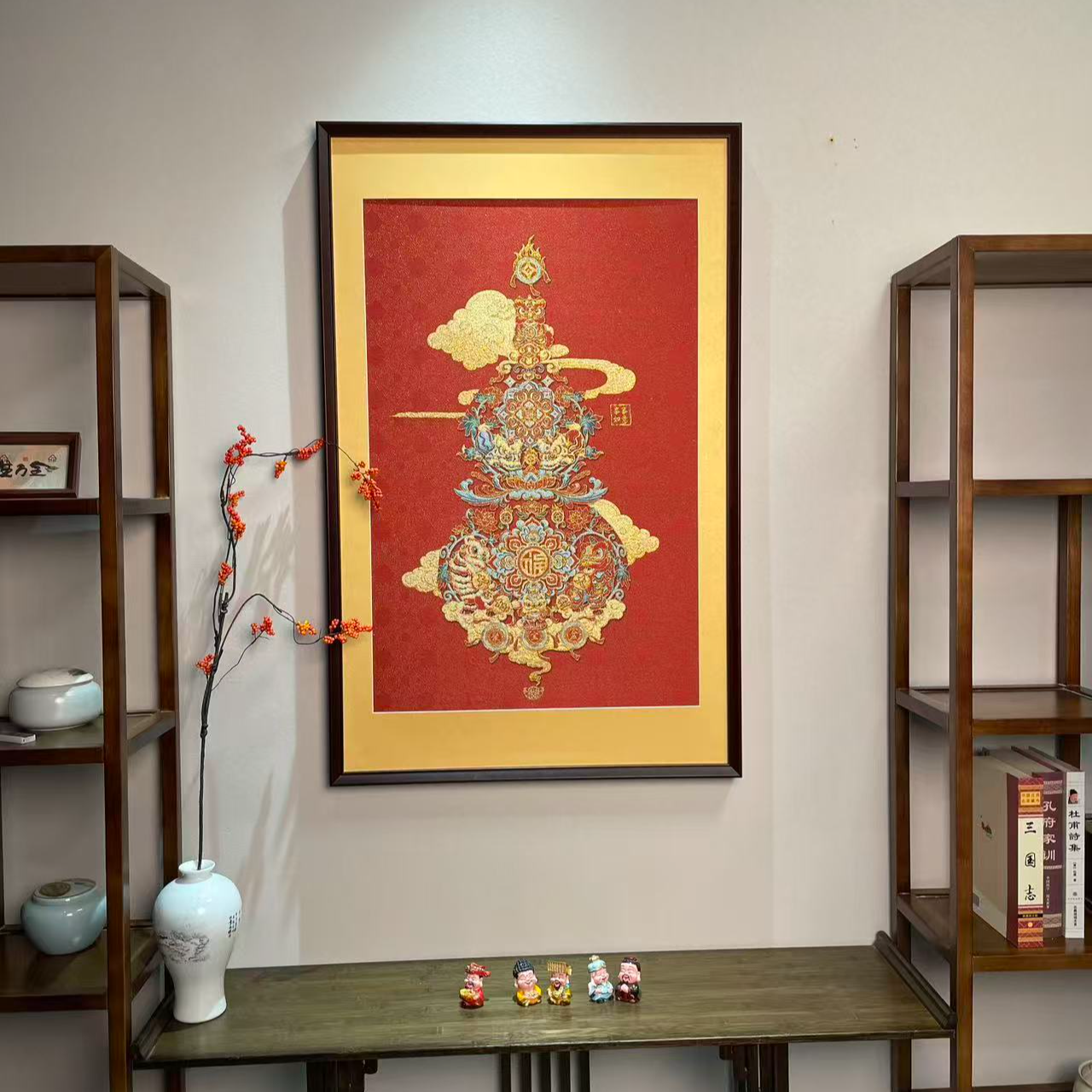 大漠.梵尘-刺绣材质【祥云福禄】挂画茶室挂画书房刺绣画