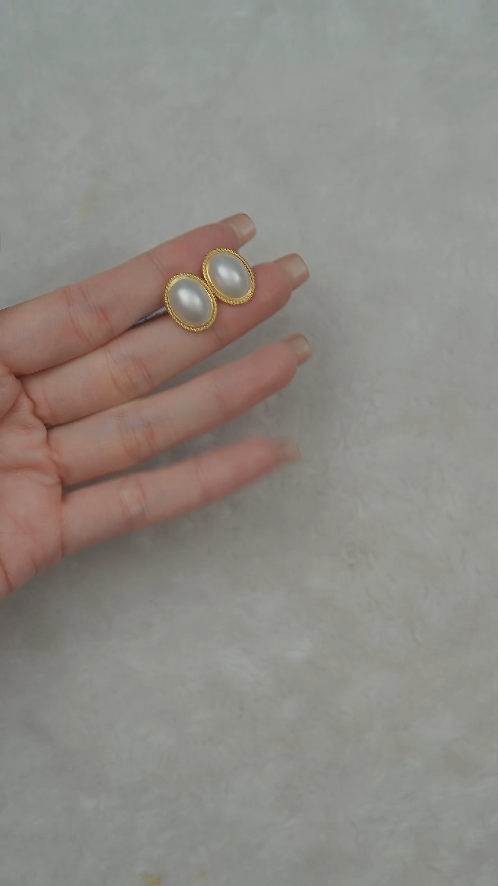 【闪购商品】拼合珍珠（马贝珠）耳饰银S925镶嵌13-14mm