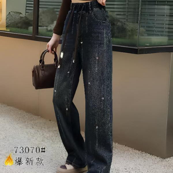 冯小姐时尚大码女装（休闲百搭显瘦减龄弹力高腰直筒牛仔裤70#）