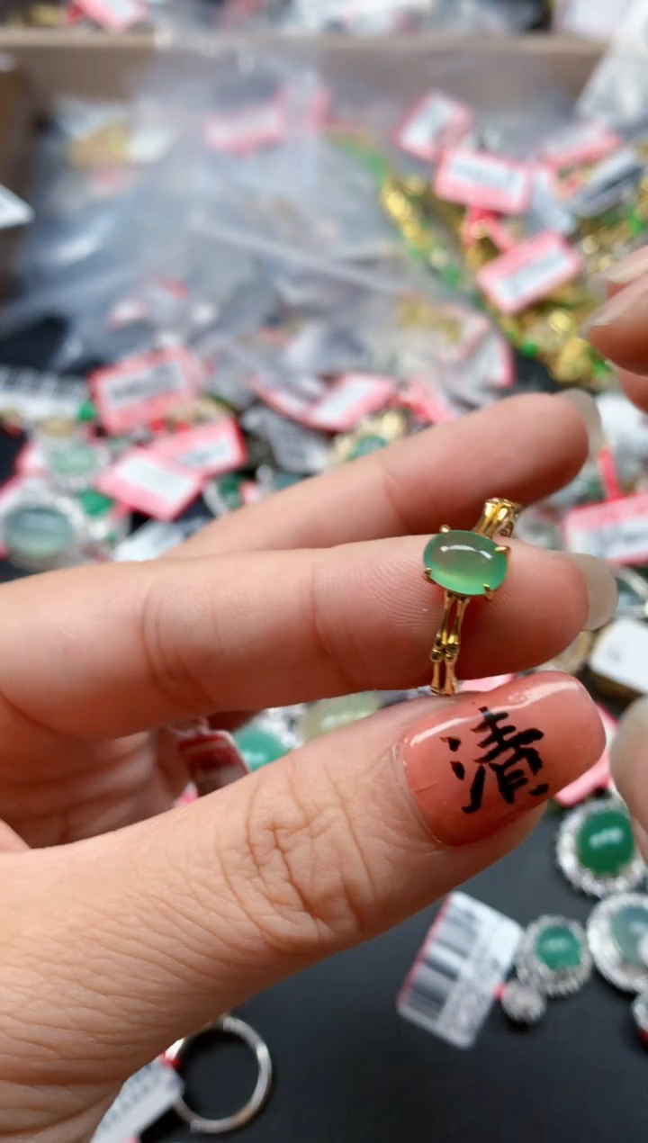 银S925镶嵌戒指翡翠天然A货缅甸翡翠
