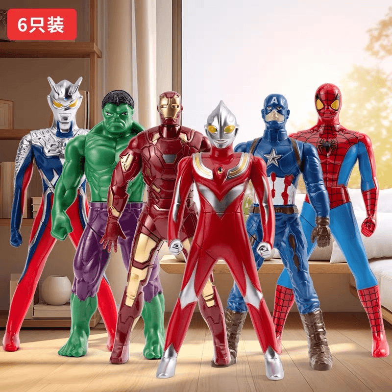 新款按压旋转迪迦赛罗奥特曼手办模型蜘蛛侠钢铁侠手办玩具摆件