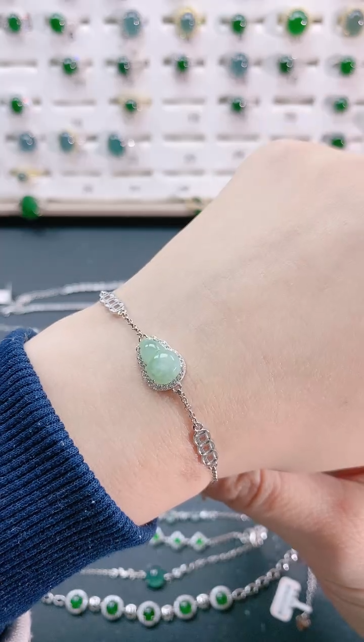 【闪购商品】翡翠手链银S925镶嵌天然翡翠