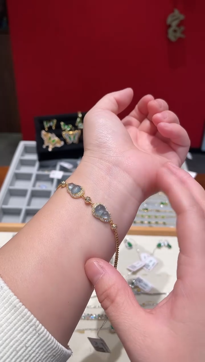 颈饰银S925镀金镶嵌翡翠葫芦手链