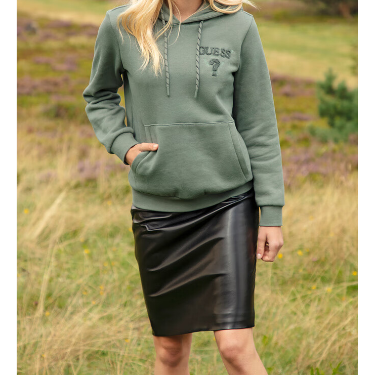 GUESS 情侣款女士时尚休闲简约刺绣LOGO连帽抽绳卫衣-YM4K9461C