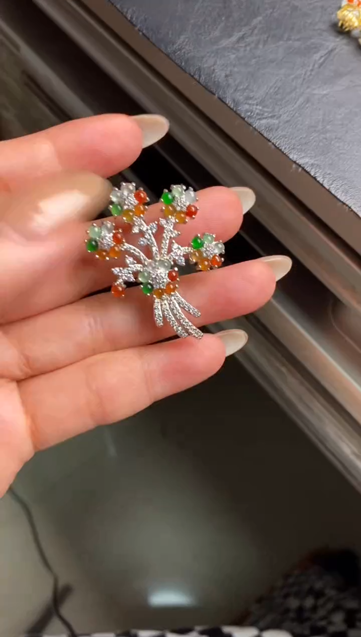 银S925镶嵌戒指翡翠天然A货翡翠