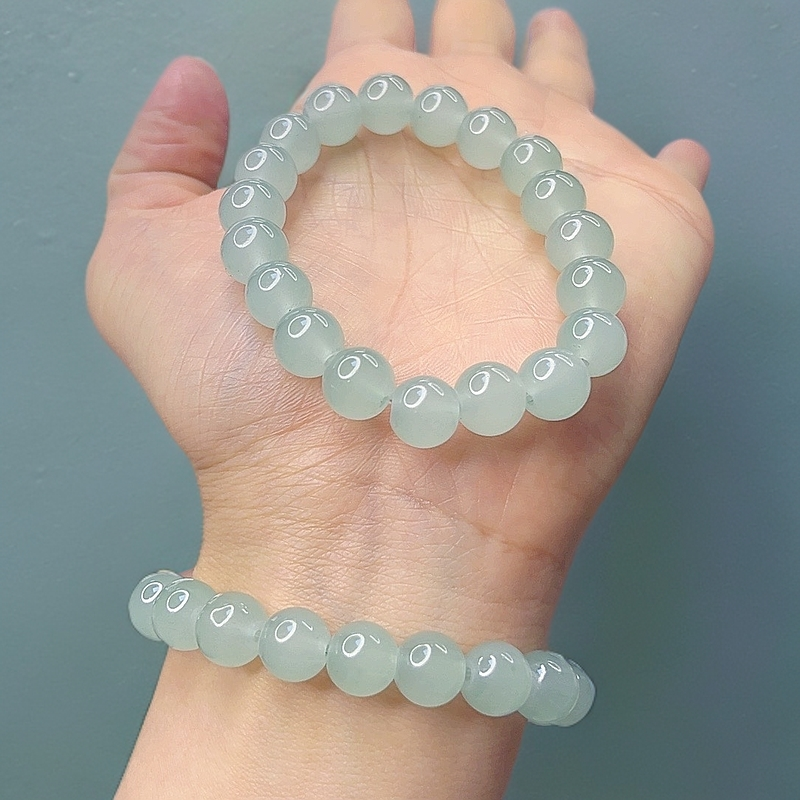 高冰高透蓝调绿玉石手串