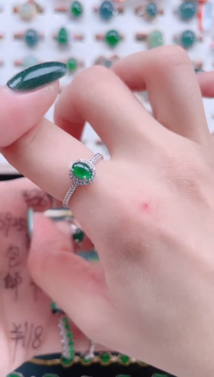 银S925镶嵌戒指翡翠天然翡翠