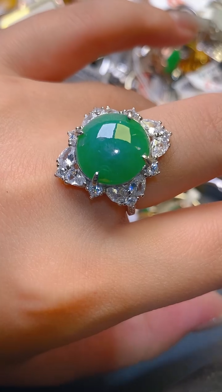 【闪购商品】翡翠耳饰银S925镶嵌天然A货翡翠1