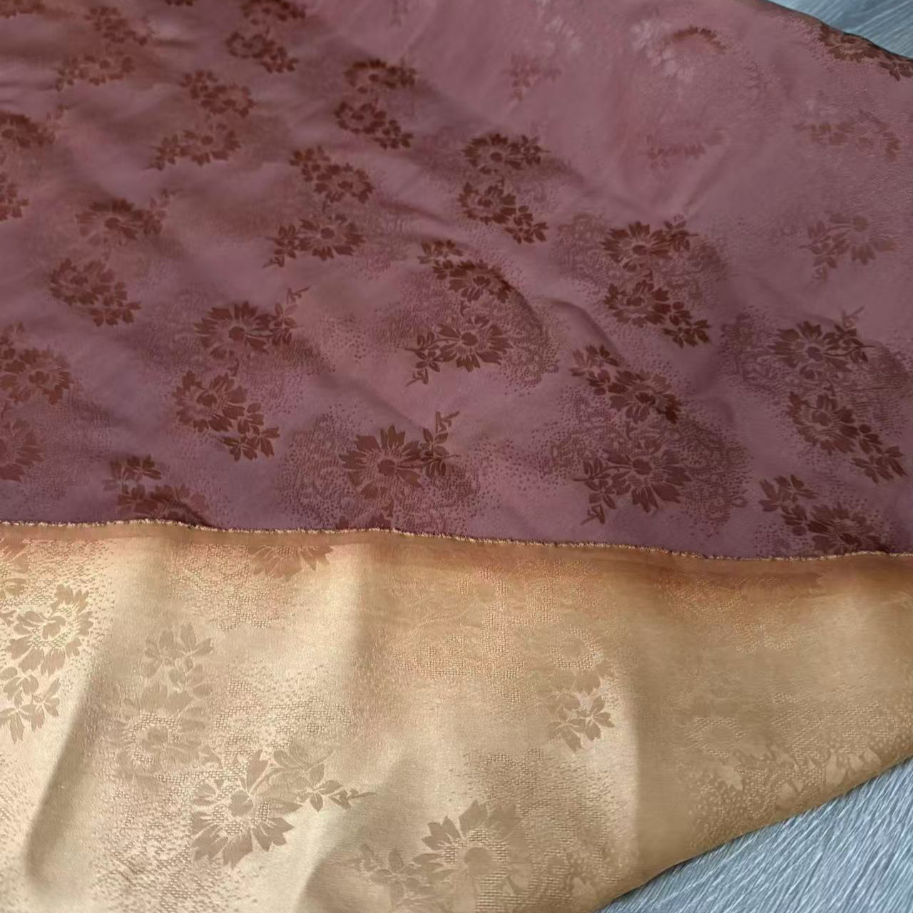 *【莨丝智友】[点点牡丹]三年水洗 桑波缎提花红云纱 0.5米YHS0001