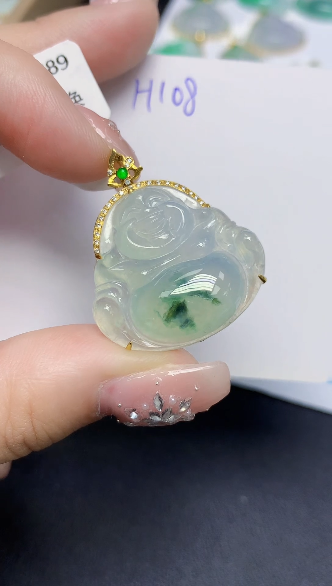 颈饰18K金镶嵌翡翠天然缅甸翡翠A货翡翠百元以上9元证书费自理