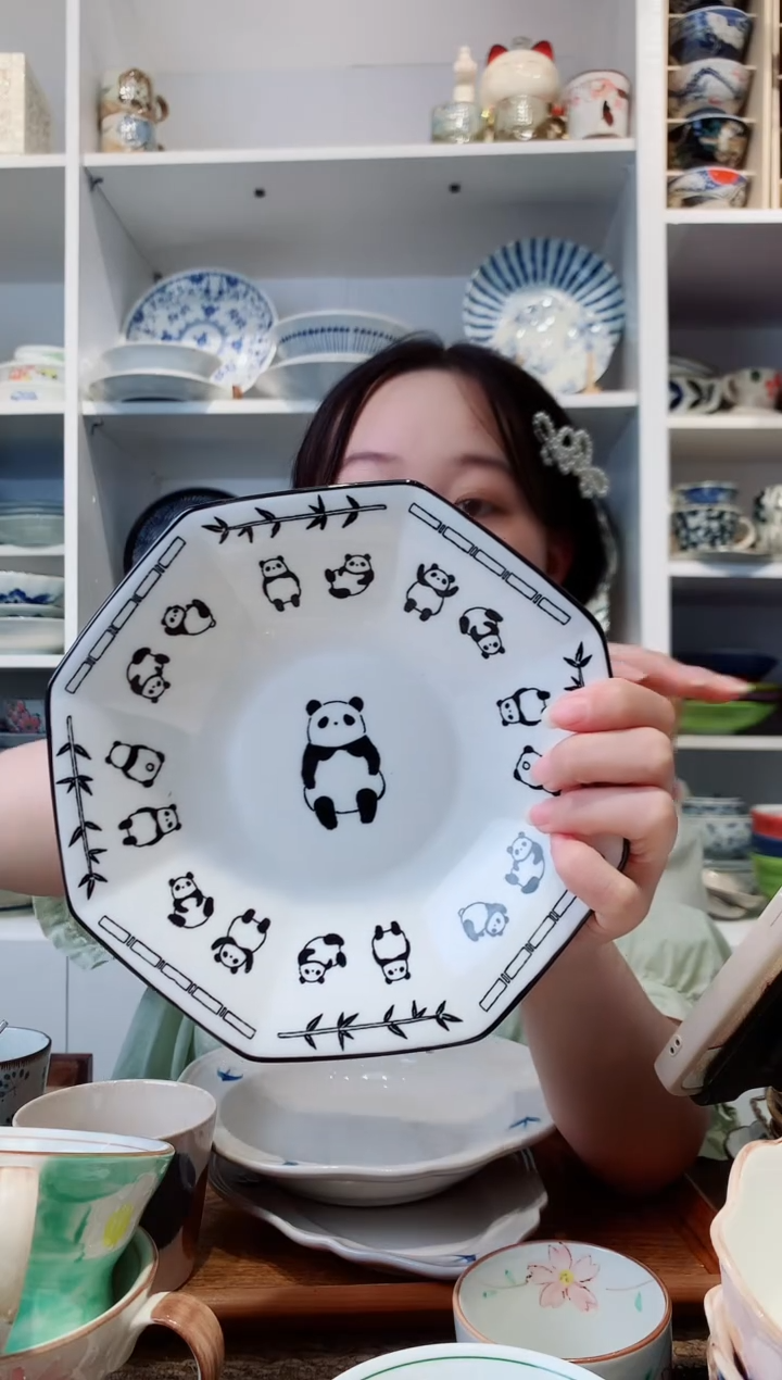 陶瓷【孤品】熊猫多边形盘子