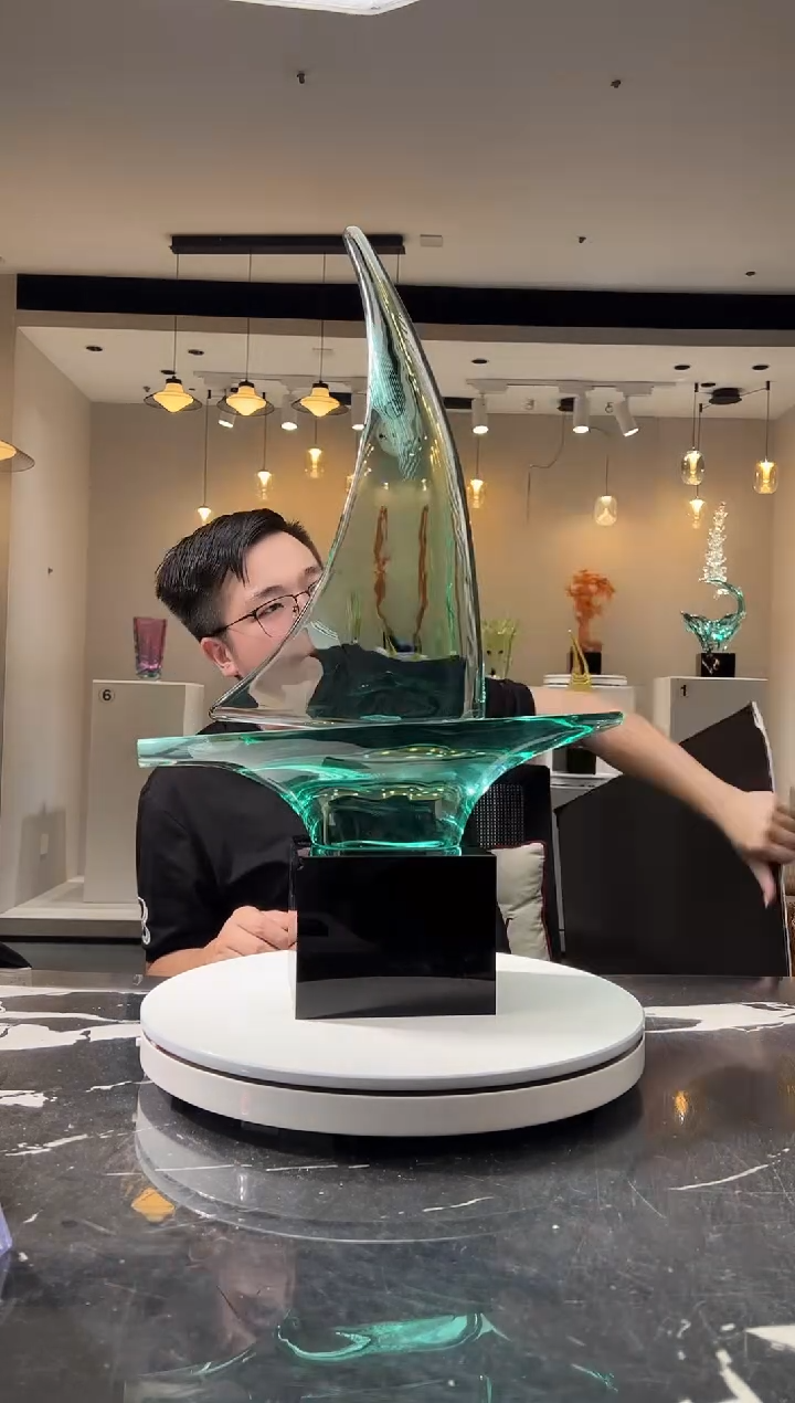 摆件巴比特美学-湖水绿帆船+底座