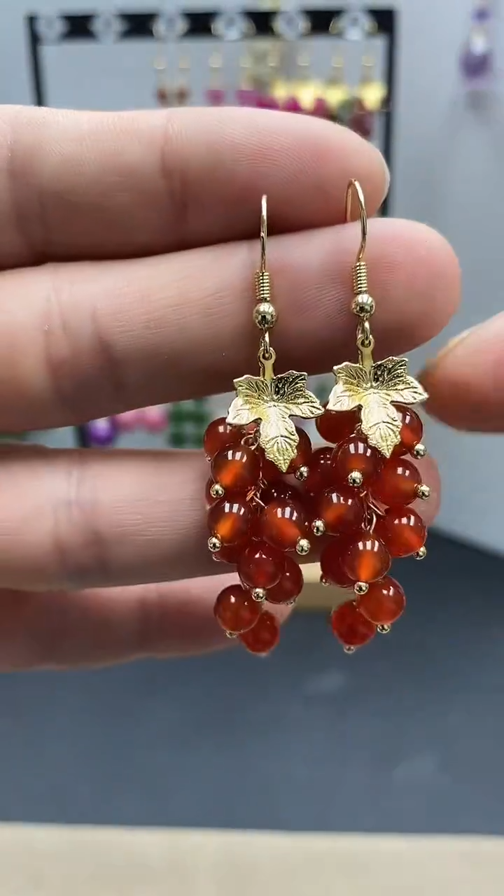 【闪购商品】南红玛瑙耳饰银S925镀金镶嵌尺寸6mm葡萄01