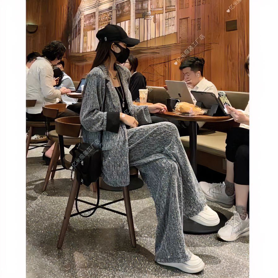 （亿米•定制）欧洲站秋装高级感重工烫钻气质满天星潮酷西装套装