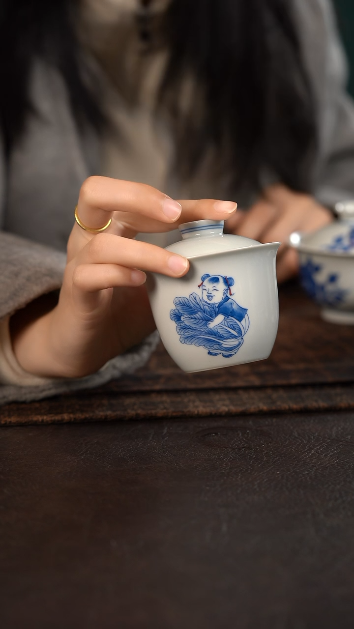 【闪购商品】杯聚澜堂童子百财聚来盖碗