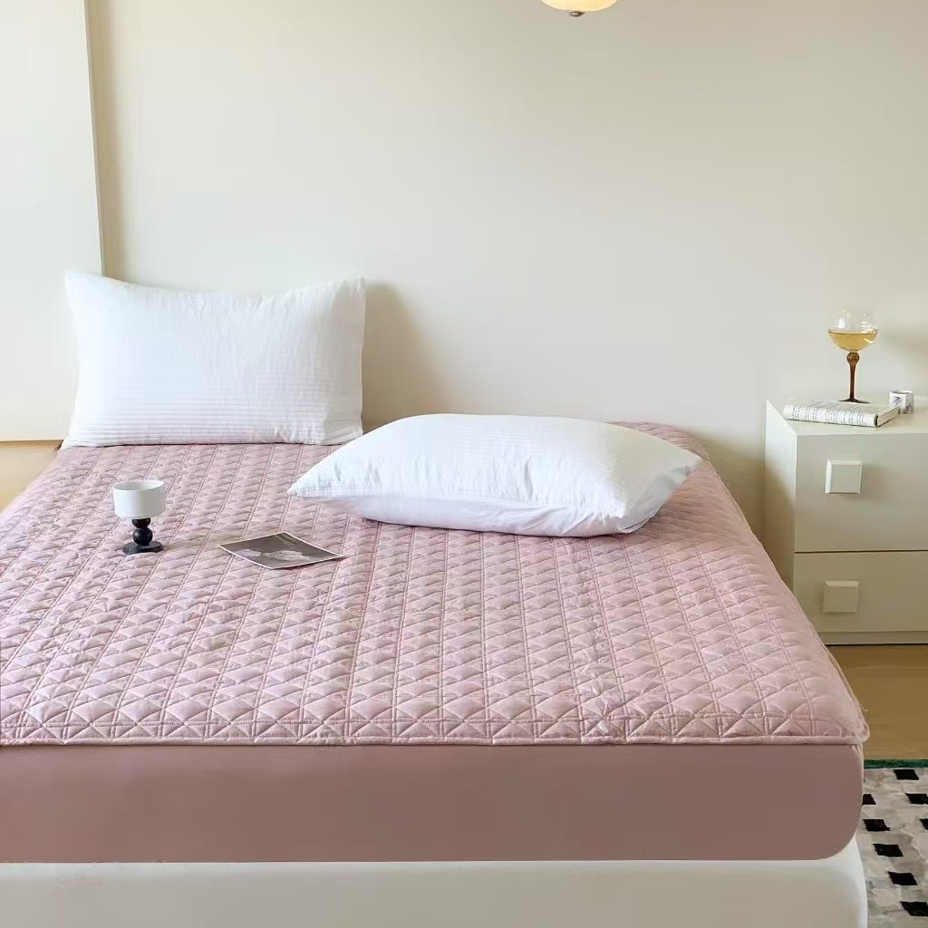 冬季纯棉加厚纯色小香风夹棉加棉磨毛防尘床笠床垫透气防滑可水洗