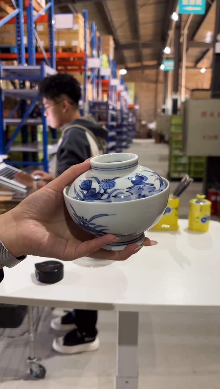 玻璃纸花鳥草花　蓋付碗花鳥草花　蓋付碗
