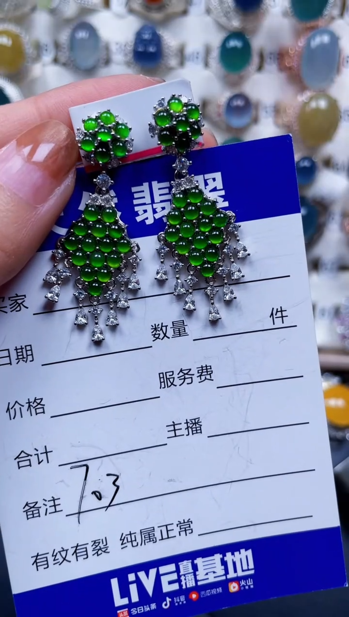 银S925镶嵌翡翠耳饰703