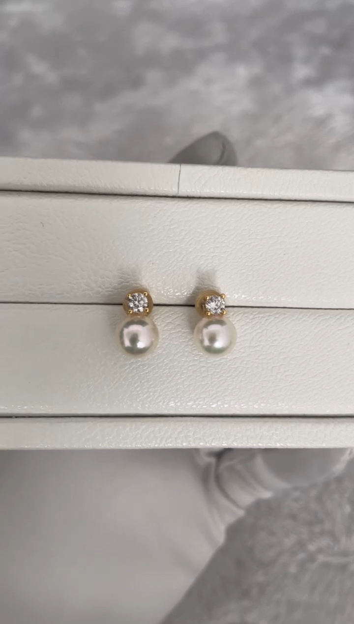 银S925镶嵌耳钉海水珍珠AK羽皇金戴妃8-8.5mm