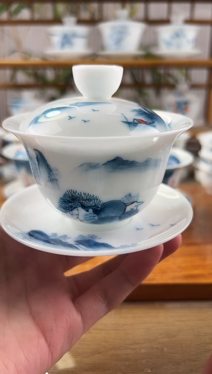 微瑕高冰千里江山150ml三才盖碗