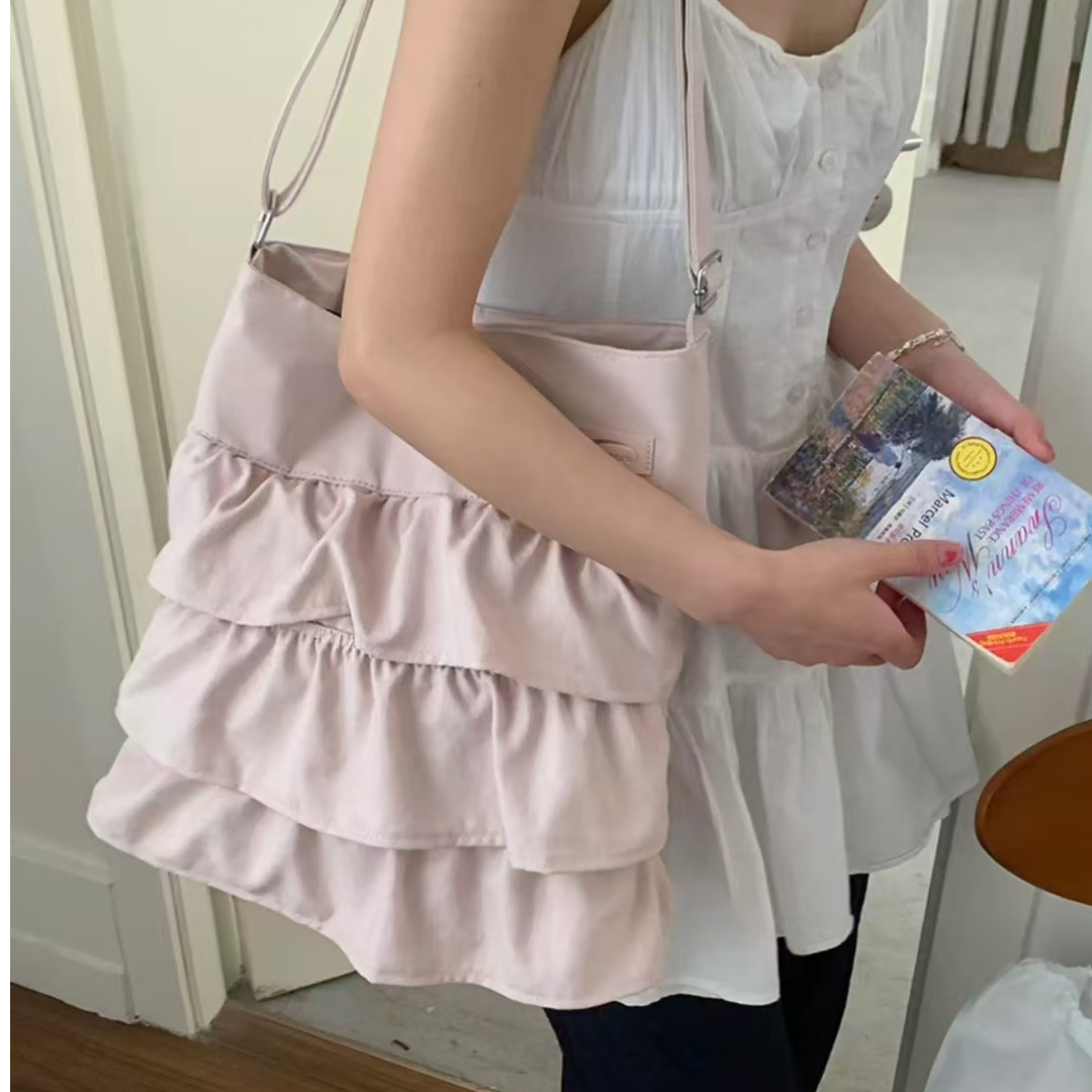 芝麻自制韩版少女花边托特包包女2025新款春夏大容量帆布包斜挎包
