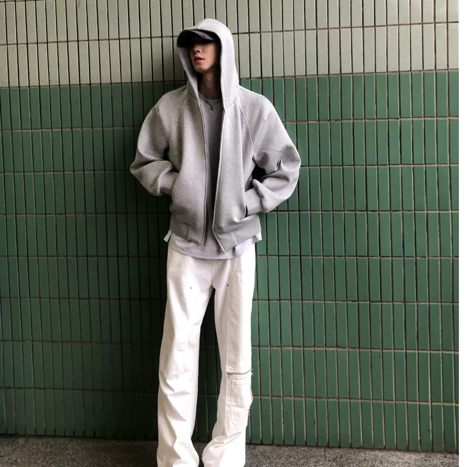 888 480克连帽双拉链开衫春秋宽松百搭情侣上衣纯色潮流开衫外套