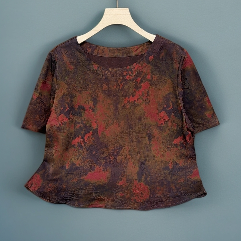 亿（红亭5018）香云纱宽松型圆领提花新中式T恤国风时尚重磅欧美风