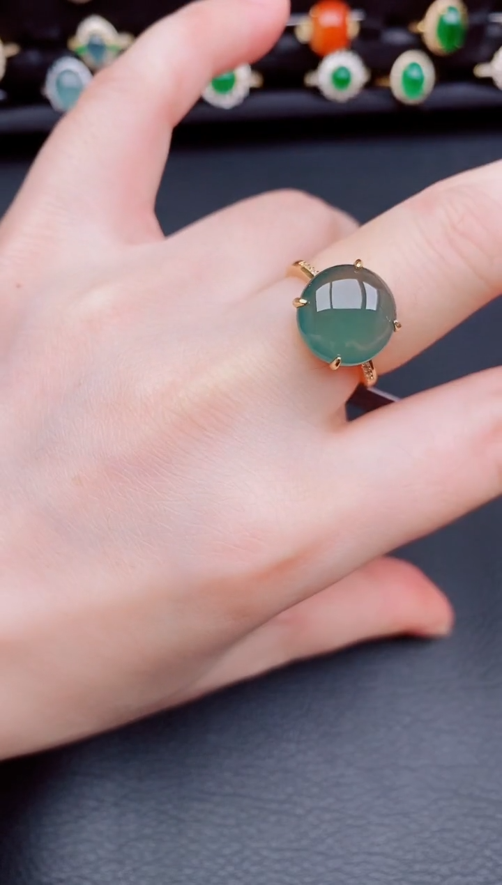 【闪购商品】翡翠戒指银S925镶嵌天然a货翡翠46