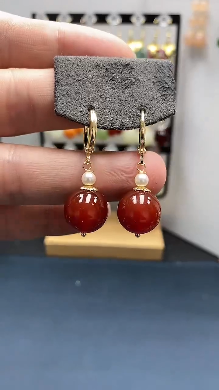 【闪购商品】南红玛瑙耳饰银S925镀金镶嵌尺寸14mm耳扣05