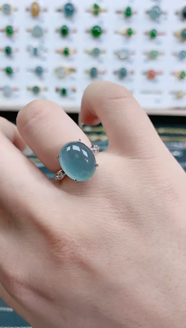 翡翠戒指银S925镶嵌天然翡翠