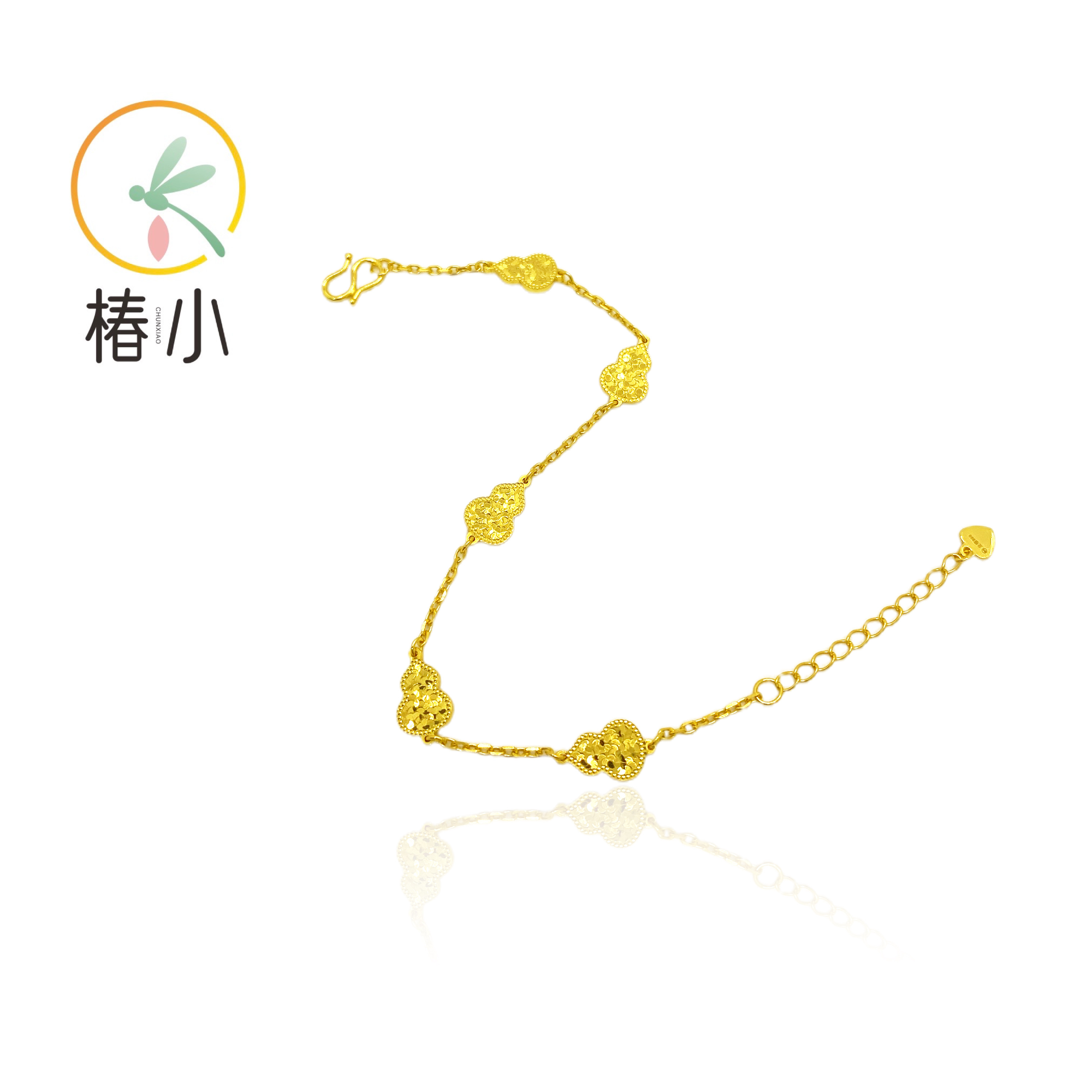 足银手链 通体纯银碎碎冰五葫芦双面手链【椿小】