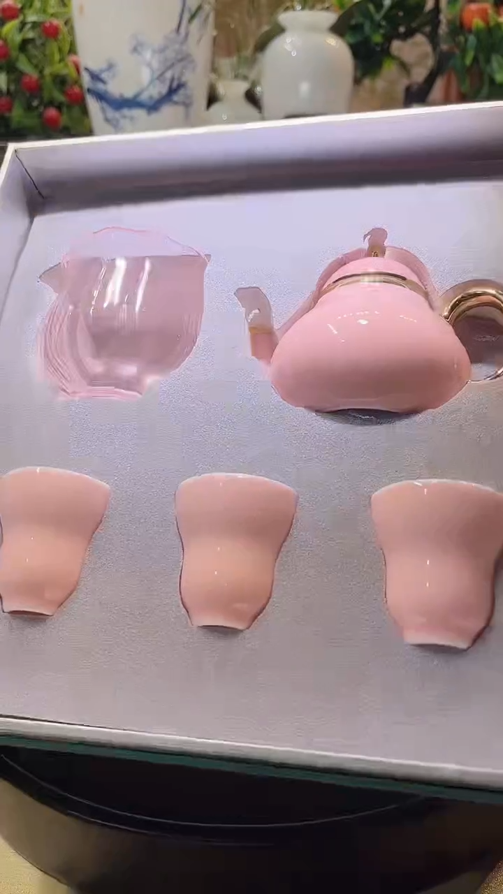 瓷片德艺茶器直播间@@粉思亭1壶3杯