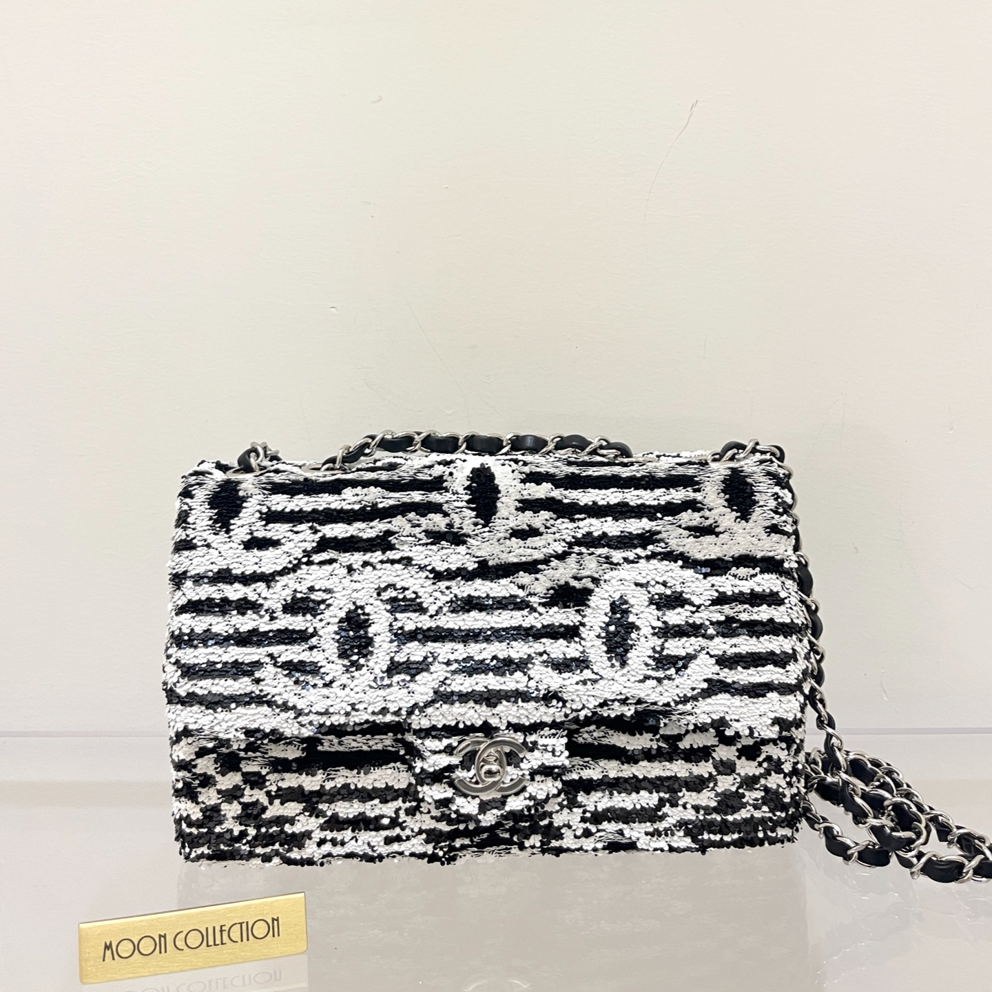 未使用 Chanel/香奈儿 正品 24S 黑白亮片CF链条包 大号27cm