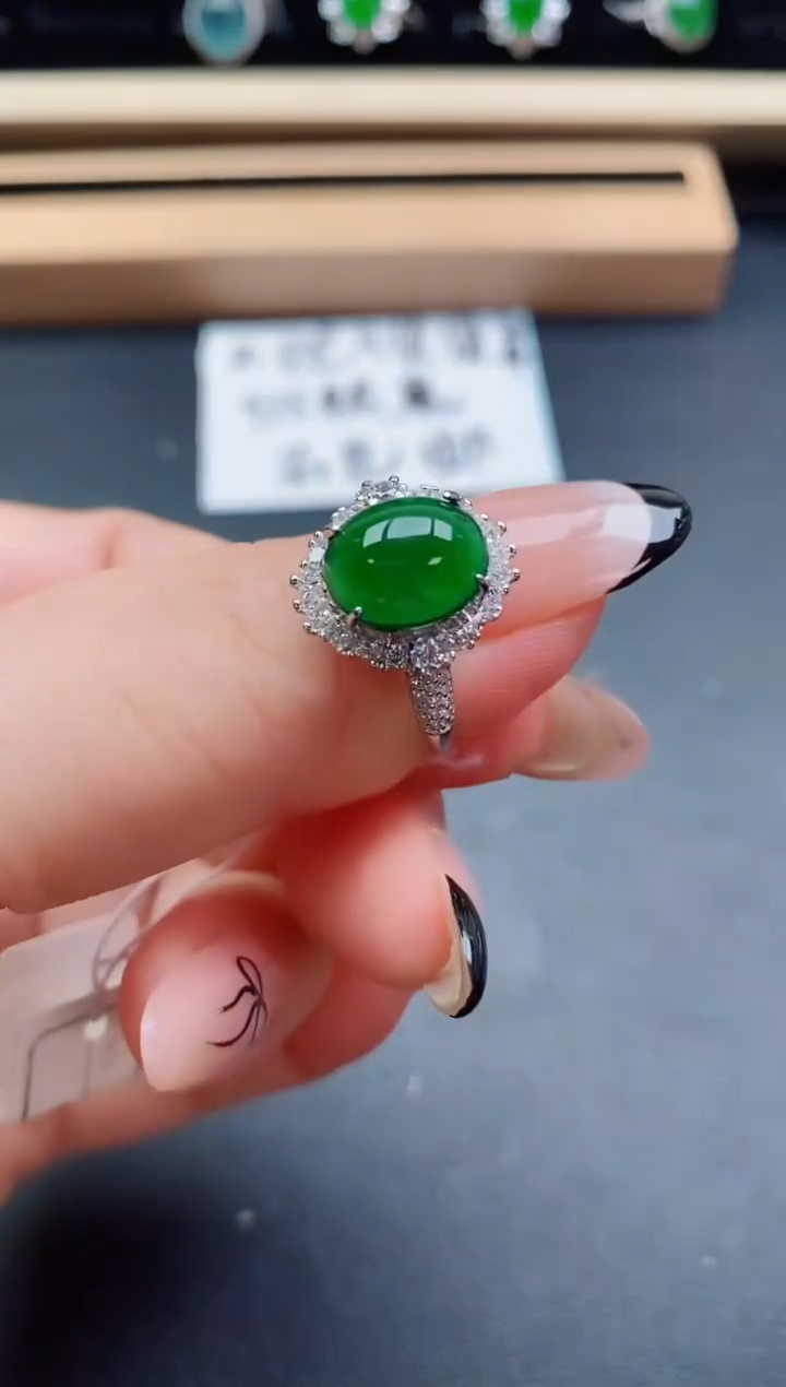 翡翠戒指银S925镶嵌50870