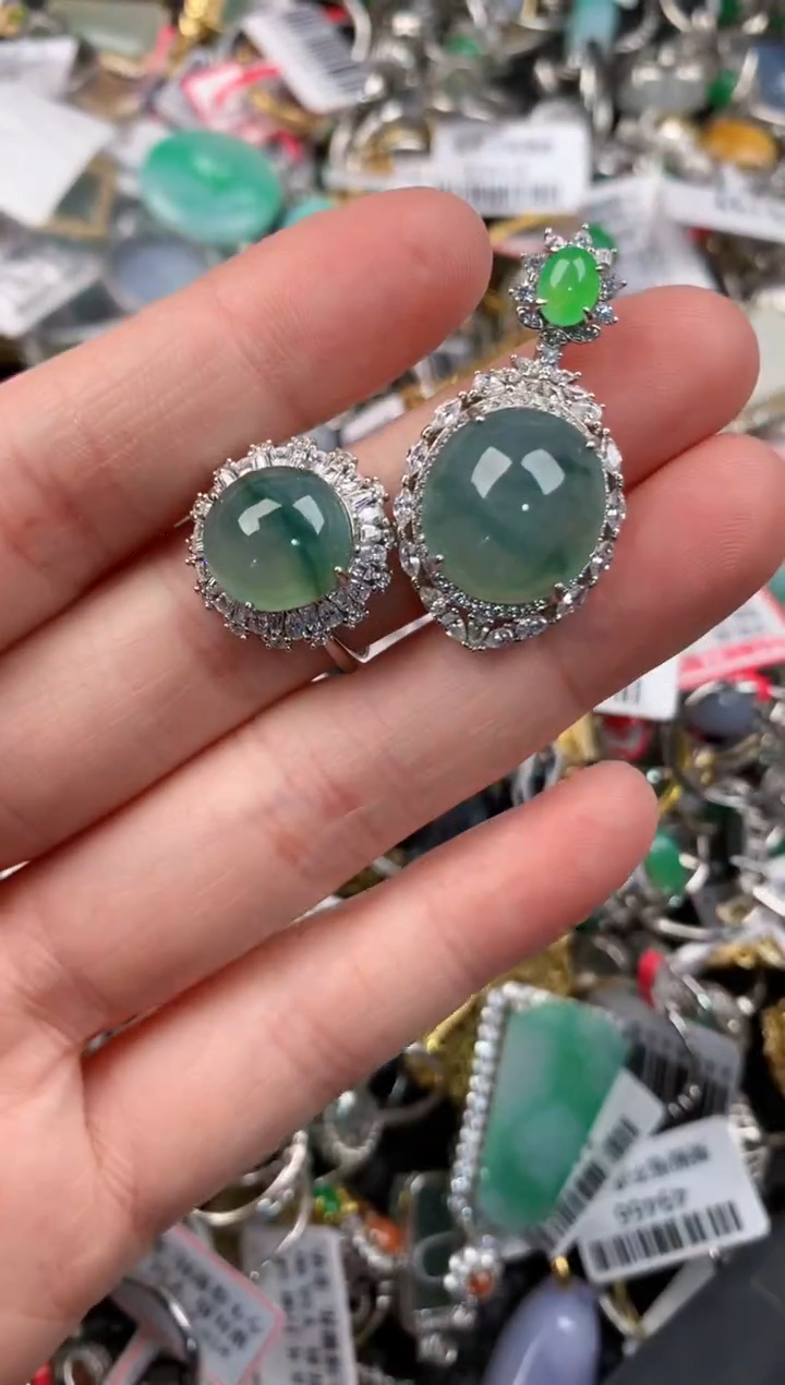 银S925镶嵌戒指翡翠333        6