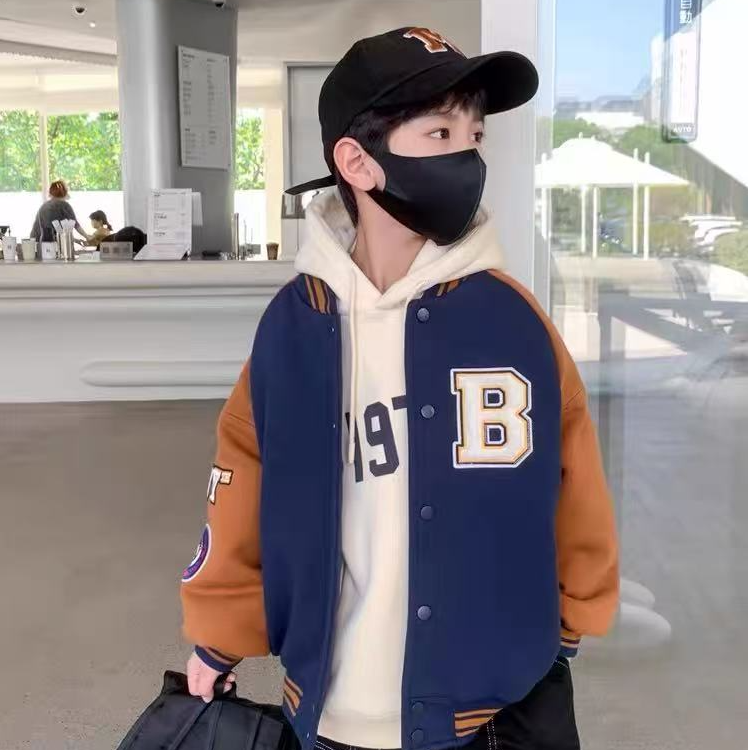F00777童装男童夹棉棒球服外套2025秋冬外套大童户外运动时尚衣服