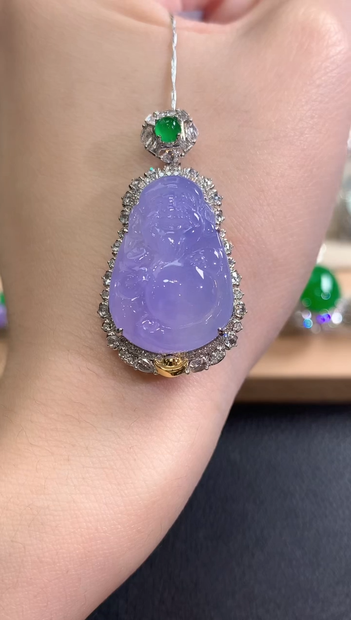 吊坠(不含链)18K金镶嵌翡翠冬日珠宝W90紫货有色差