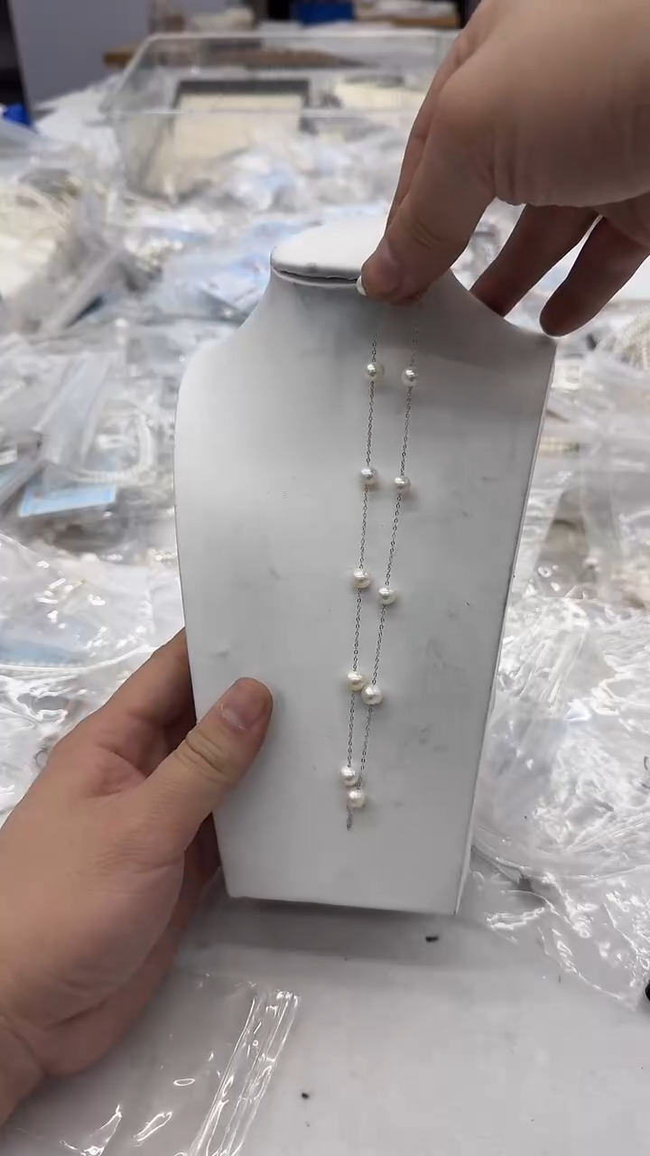 项链银S925镶嵌淡水珍珠7-8mm 满天星-孤品