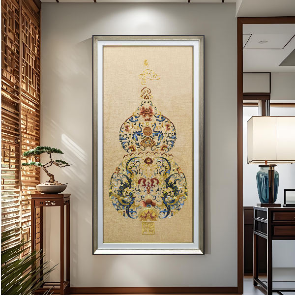 益师傅式葫芦玄关装饰画刺绣走廊过道尽头挂画竖版壁画葫芦80160