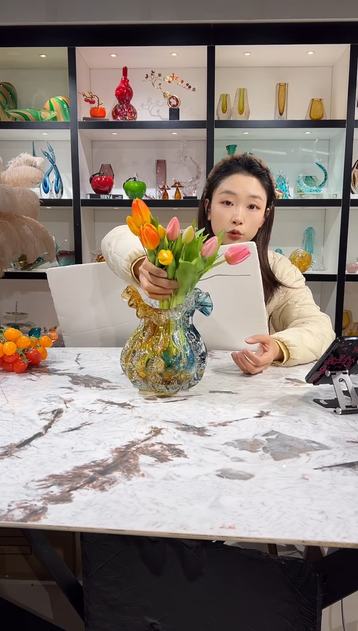拼色钱袋琉璃花瓶