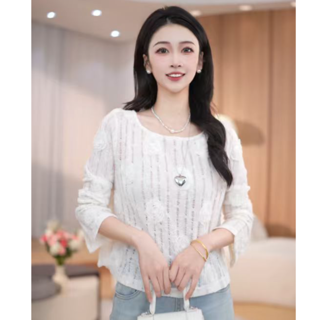 马克华菲简约气质秋季刺绣时尚针织女士百搭长袖F52004A567 CC