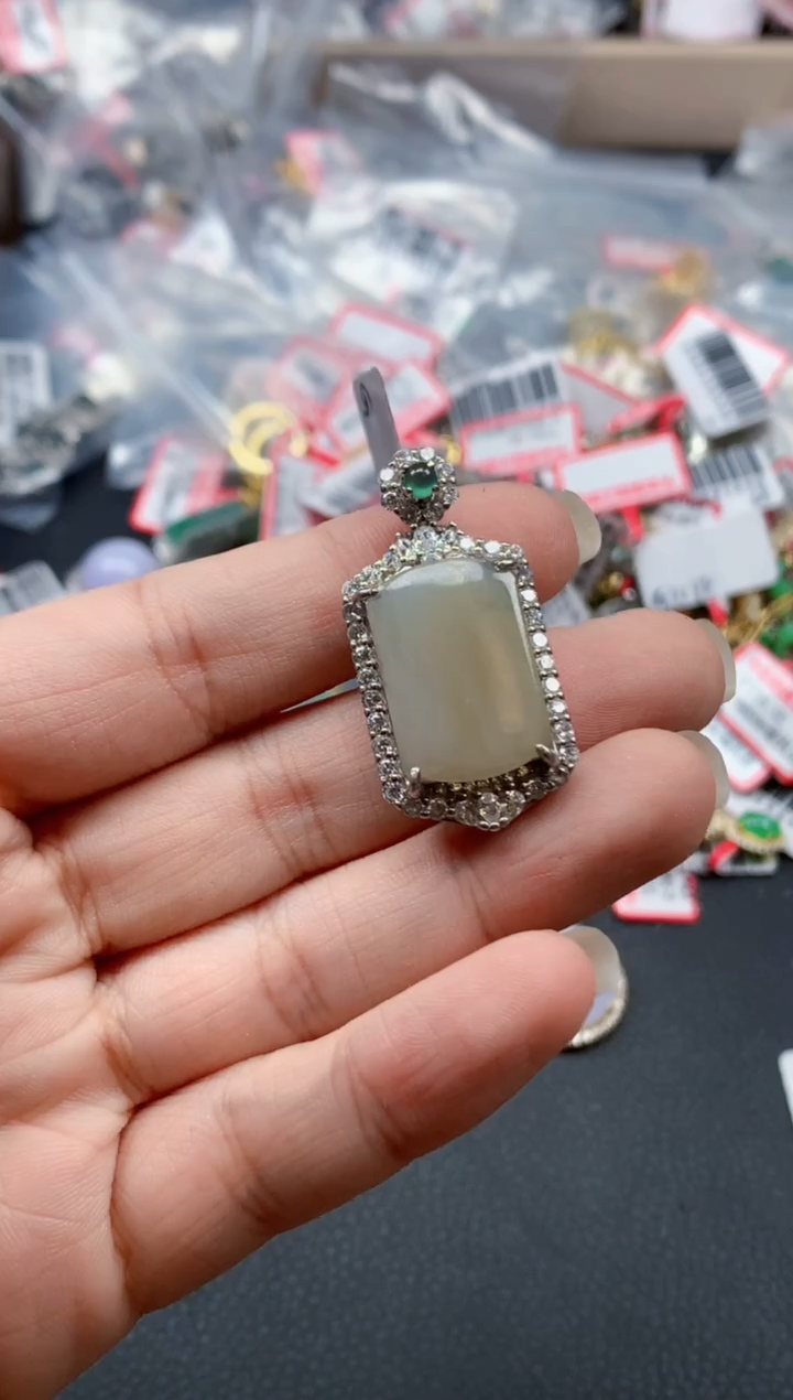 银S925镶嵌戒指翡翠天然A货缅甸翡翠