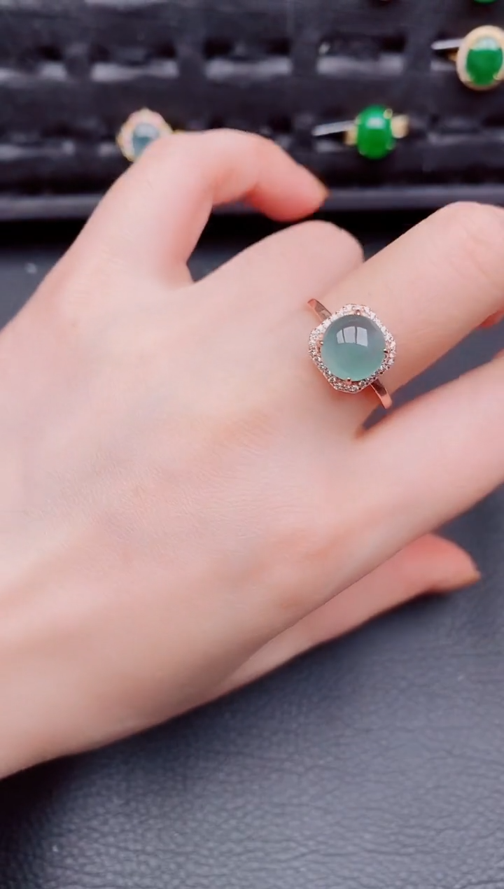 【闪购商品】翡翠戒指银S925镶嵌天然a货翡翠404